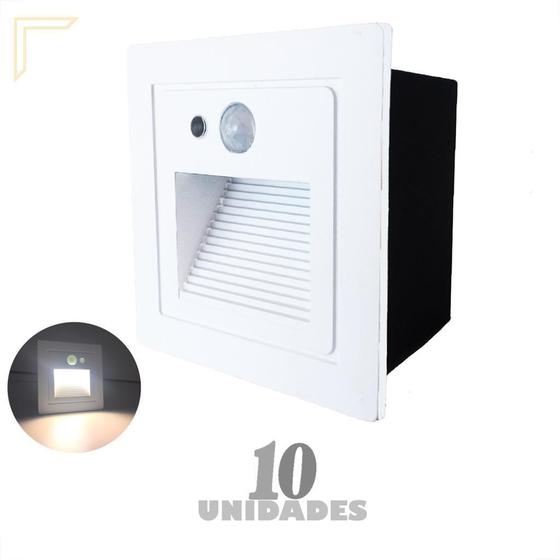 Imagem de Kit 10 Balizador Led Parede Sensor Presença Embutir Branco