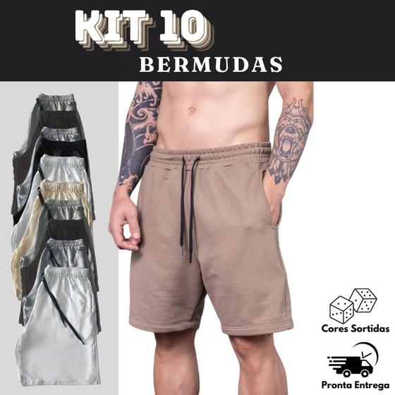 Imagem de Kit 10 Bermudas Moletom Academia Casual Treino