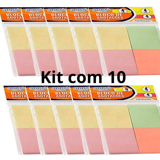 Imagem de Kit 10 Bloco De Anotações Adesivo Tom Pastel Brw