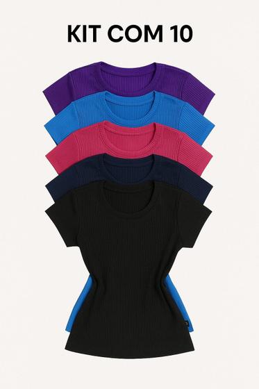 Imagem de kit 10 Blusa T-Shirt feminina malha canelada  t-shirt