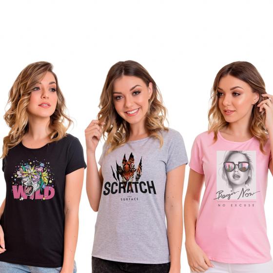 Imagem de Kit 10 Blusas T-shirts Feminina Roupas Atacado Revenda Camiseta
