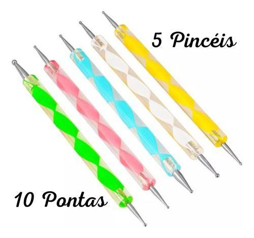 Imagem de Kit 10 Boleadores Em 5 Pincéis Com Ponta Dupla Unhas