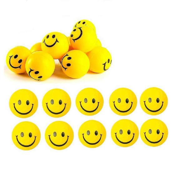 Imagem de Kit 10 Bolinhas Amarela Smile Massagem Apertar Anti Stress