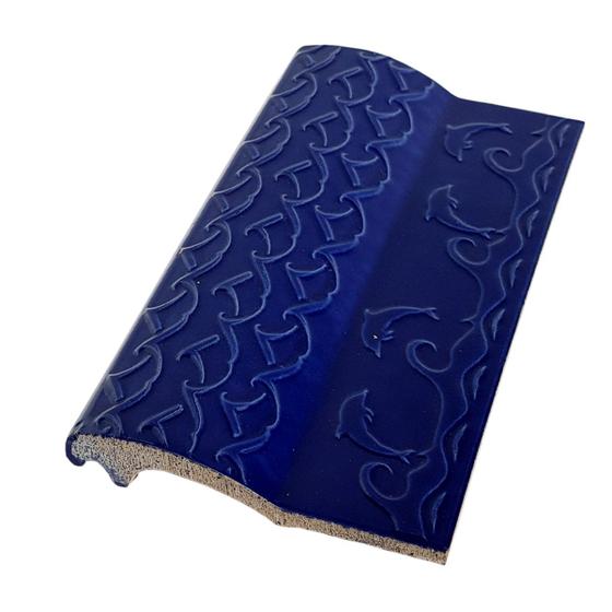 Imagem de Kit 10 Bordas de Piscina de Cerâmica Golfinho Azul Cobalto 12x25