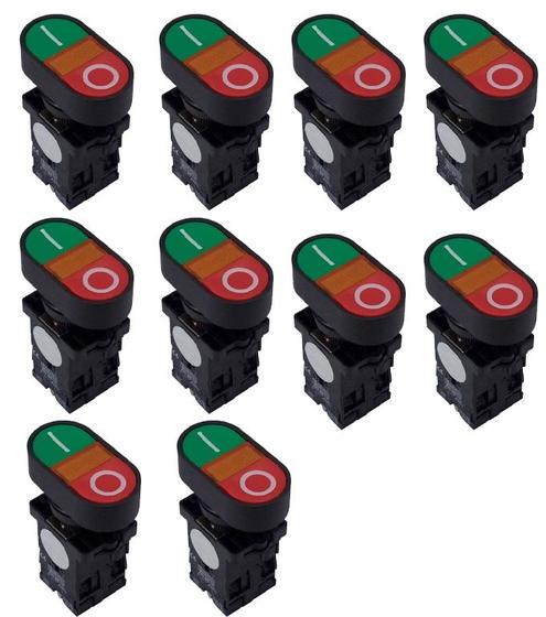 Imagem de Kit 10 botao duplo xb2 ebw 8365  iluminação 220v sibratec
