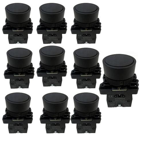 Imagem de Kit 10 botão pulso plastico  lk2-ea21 (preto) 1na lukma