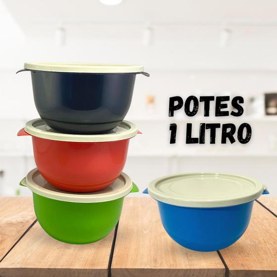 Imagem de Kit 10 Bowl Cumbuca Plásticas Com Tampa Tigela 1 Litro Colorida