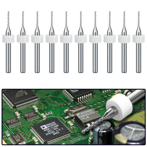 Imagem de Kit 10 Brocas Tungstênio 1mm Haste 3mm PCB Placa Circuito