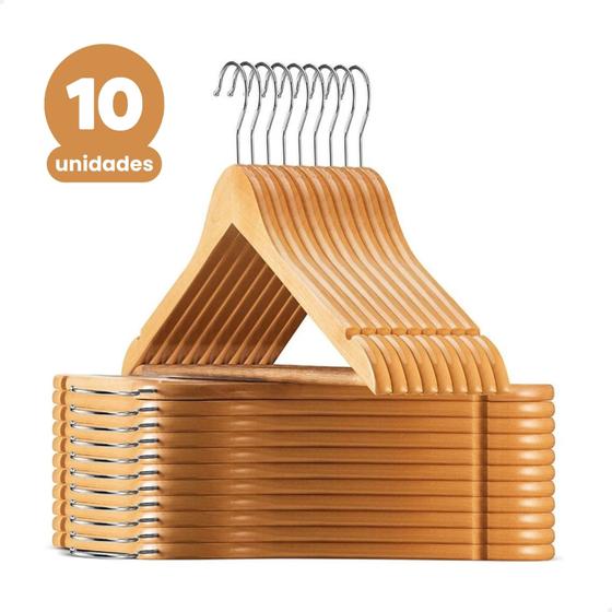 Kit 10 Cabide De Madeira Adulto Organizador Roupas Armário - KONTUZ