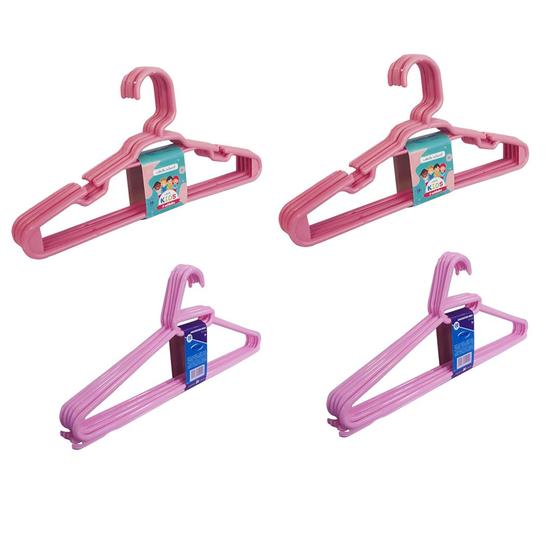 Imagem de Kit 10 Cabides Adulto + 10 Cabides Infantil Rosa Reforçado