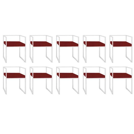 Imagem de Kit 10 Cadeira de Jantar Cubo Office Escritório Recepção Ferro Branco Sintético Vermelho - Ahz Móveis