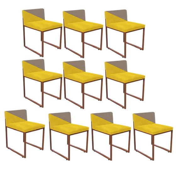 Imagem de Kit 10 Cadeira Office Lee Duo Sala de Jantar Industrial Ferro Bronze material sintético Amarelo e Bege - Ahz Móveis