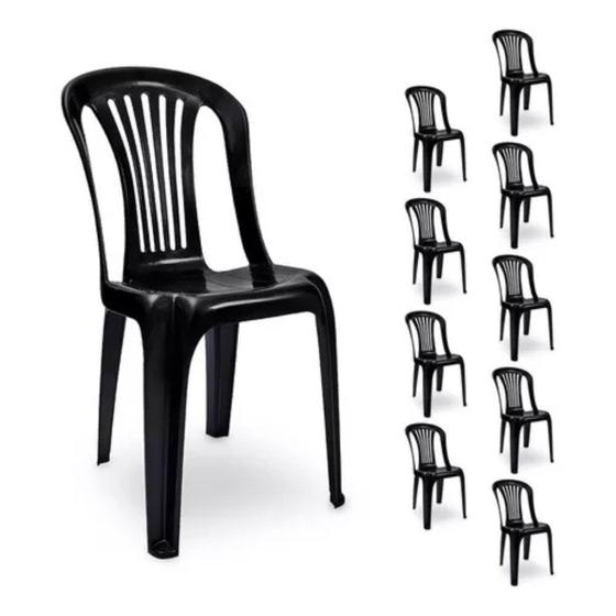 Imagem de Kit 10 Cadeiras Bistrô de Plástico resistente sem Braço P/ Igreja Evento Festa Área de Lazer Lanchonete PS Móveis