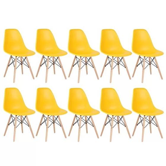 Imagem de Kit 10 Cadeiras Charles Eames Eiffel Amarela Base Madeira Sala Cozinha Jantar