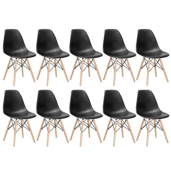 Imagem de Kit 10 Cadeiras Charles Eames Eiffel Dsw Com Pés De Madeira Clara Preto