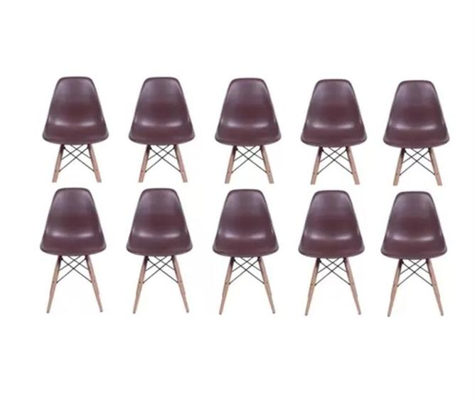 Imagem de Kit 10 Cadeiras Charles Eames Eiffel MARRON Base Madeira Sala Cozinha Jantar - BERING