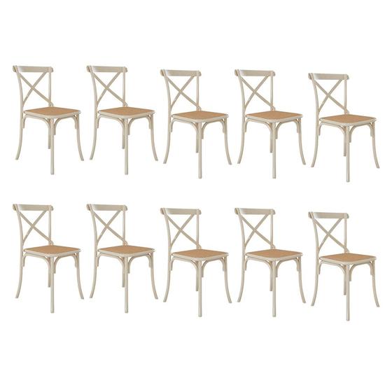 Imagem de Kit 10 Cadeiras Cross Katrina X Off White Assento Bege Aço New Green