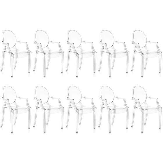 Imagem de Kit 10 Cadeiras de Jantar Design Ghost Acrílica Transparente com Braço