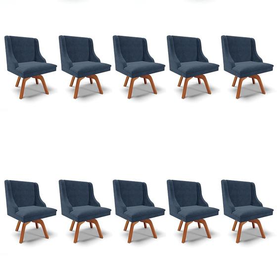 Imagem de Kit 10 Cadeiras de Jantar Liz Suede Azul Marinho Base Giratória de Madeira MM35 - D'Rossi