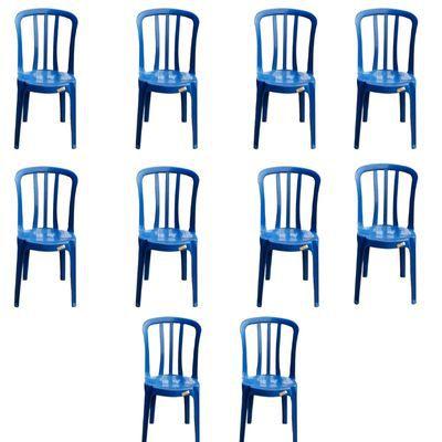 Imagem de Kit 10 Cadeiras de Plástico Azul