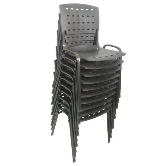 Imagem de Kit 10 Cadeiras de Plástico Polipropileno LG flex Reforçada Empilhável Preta