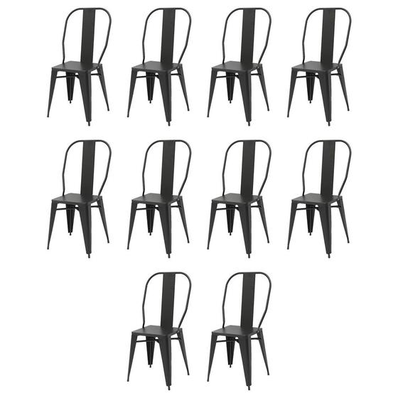 Kit 10 Cadeiras Design Tolix Iron Industrial Preto Menor preço em Kit 10 Cadeiras Design Tolix Iron Industrial Preto