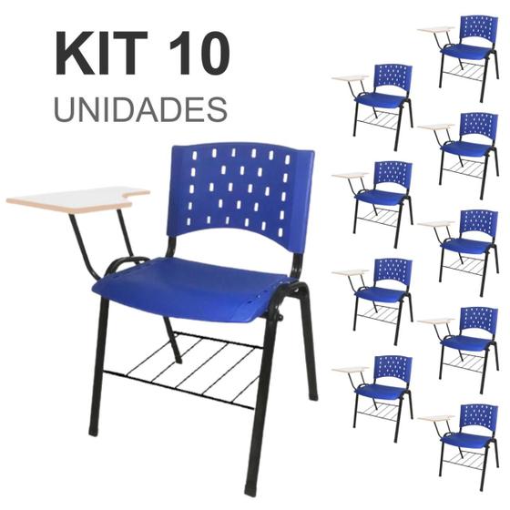 Imagem de KIT 10 Cadeiras Escolar Universitárias com Prancheta em MDF e Porta Livros Cor Azul REAPLAST