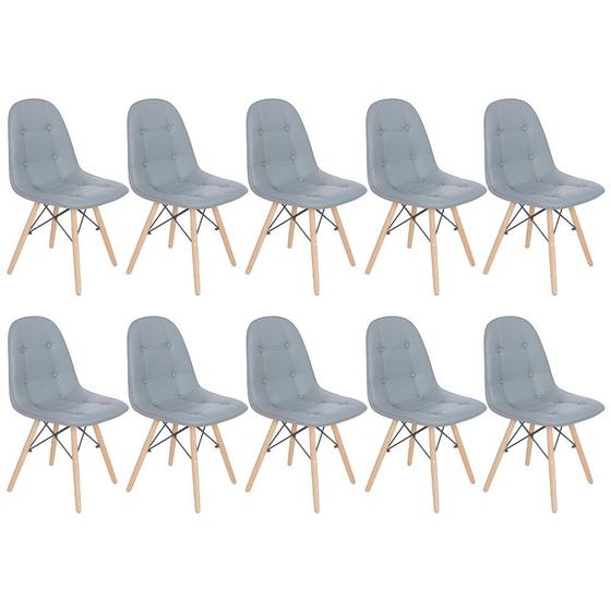 Imagem de Kit 10 cadeiras estofadas Charles Eames Eiffel Botonê com pés de madeira clara