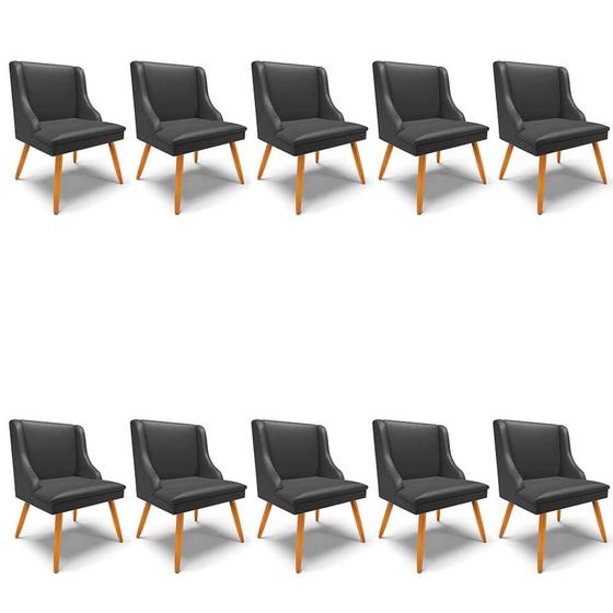 Imagem de Kit 10 Cadeiras Estofadas para Sala de Jantar Pés Palito Lia Sintético Preto - Ibiza