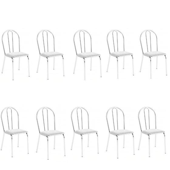 Imagem de Kit 10 Cadeiras Lisboa Cromada Para Cozinha ou Área Gourmet-Assento Sintético Branco