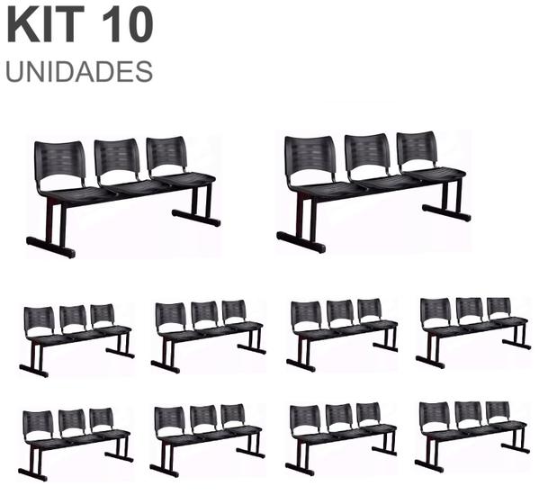 Imagem de Kit 10 Cadeiras Longarinas PLÁSTICAS 03 Lugares  Cor PRETA  23026