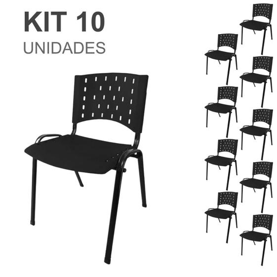 Kit 10 Cadeiras Plásticas 04 pés COR PRETO Menor preço em Kit 10 Cadeiras Plásticas 04 pés COR PRETO