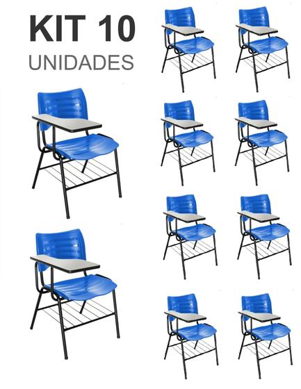 Imagem de KIT 10 Cadeiras Universitárias Azul com porta livros - Mastcmol