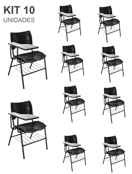 Imagem de KIT 10 Cadeiras Universitárias PRETA com porta livros - Mastcmol