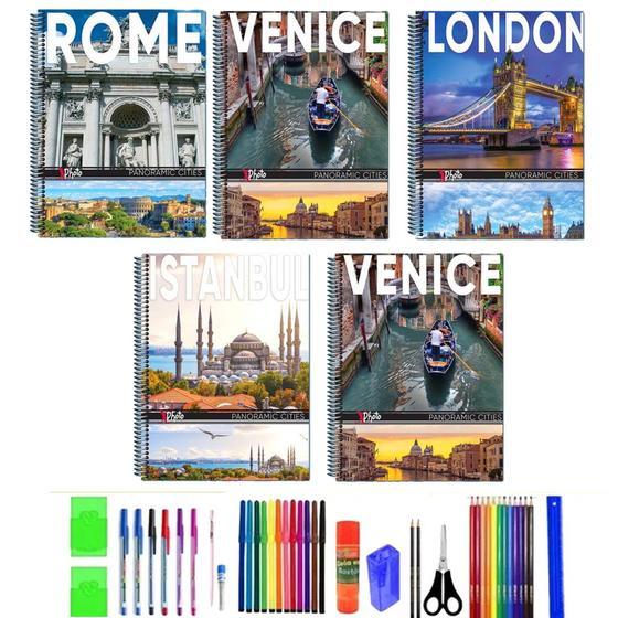 Imagem de Kit 10 Caderno Capa Dura Tamanho Grande Arame Com Pautas Foto Com 40 Materiais