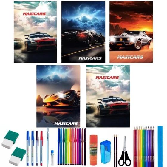 Imagem de Kit 10 Caderno Cars Brochurão Capa Dura 96 Folhas+ 36 Itens