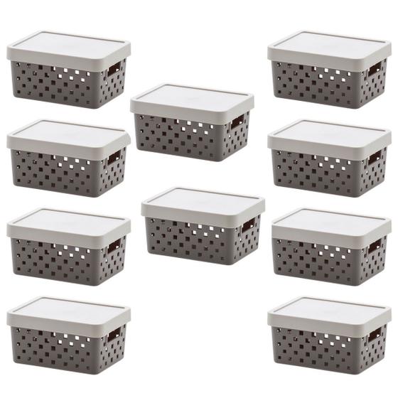 Kit 10 Caixa Organizadora C/ Tampa 19x14x10  Quadratta Cinza é boa?