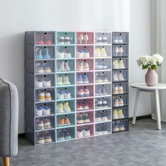 Imagem de Kit 10 Caixa Organizadora Para Tênis Sapatos Gaveta Dobrável Empilhável Multiuso