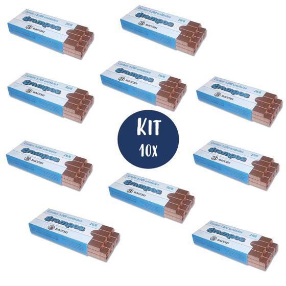 Imagem de Kit 10 Caixas de Grampo Cobreado Modelo 26/6 com 5000 Grampos cada Bacchi Ideal para Escritórios, Lojas, Contabilidade