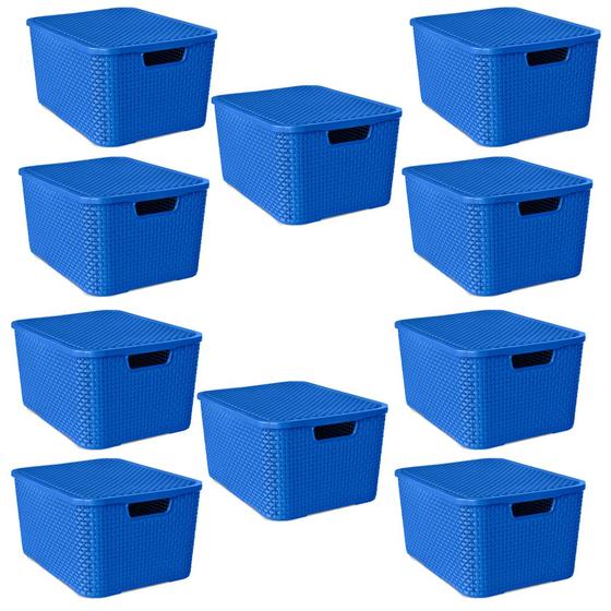 Imagem de Kit 10 Caixas Organizadora Rattan 7L C/Tampa Azul-Arqplast