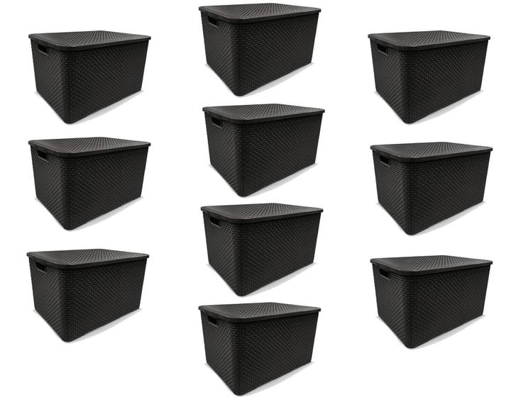 Kit 10 Caixas Organizadoras Rattan Preta 40 Litros Arqplast Menor preço em Kit 10 Caixas Organizadoras Rattan Preta 40 Litros Arqplast
