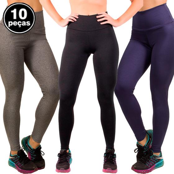 Imagem de Kit 10 Calças Legging Fitness Lisa Cós Alto Cintura Alta