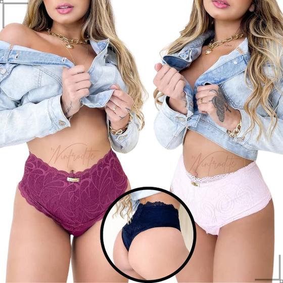 Imagem de Kit 10 Calcinha Cinta Feminina Cós Alto Reforçada Com Renda