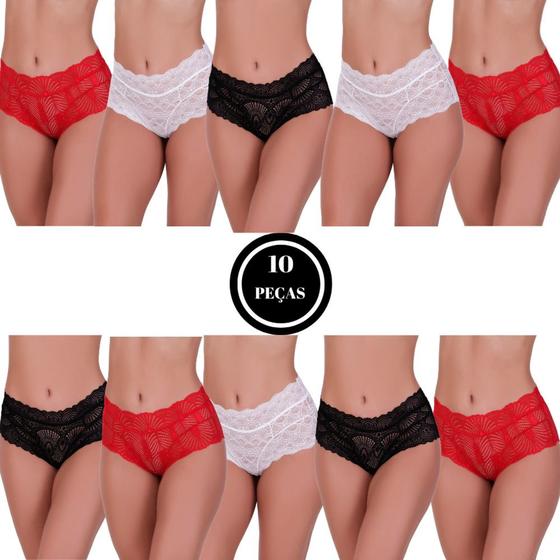 Imagem de Kit 10 Calcinha de Renda com Fita de Cetim Transpassada - KIT 10 CALCINHA LACRADORA