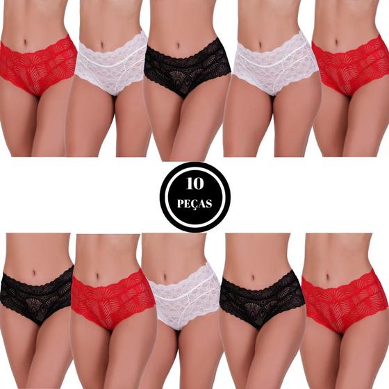 Imagem de Kit 10 Calcinha de Renda com Fita de Cetim Transpassada - KIT 10 CALCINHA LACRADORA