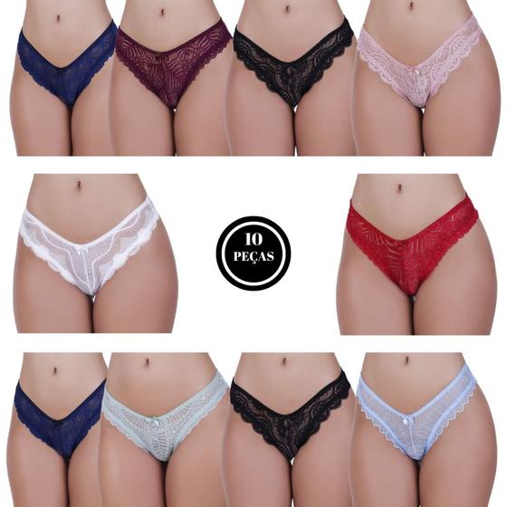 Imagem de Kit 10 Calcinha de Renda Tanga Elástico Lingerie Confortável - c3 KIT 10 JÚLIA