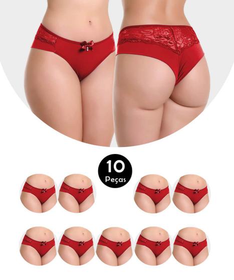 Imagem de Kit 10 Calcinha IMI Lingerie Fio Duplo Em Microfibra E Renda Selma Vermelho