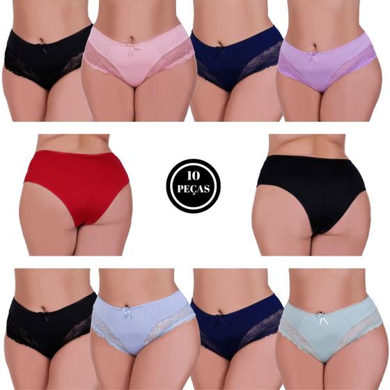 Imagem de Kit 10 Calcinha Plus Size com detalhe de Renda Tanga Grande - KIT 10 CALCINHA VALÉRIA