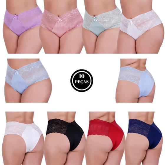 Imagem de Kit 10 Calcinha Plus Size de Renda Tanga Grande 46 48 50 52 54 - c5 KIT 10 CALCINHAS TALITA