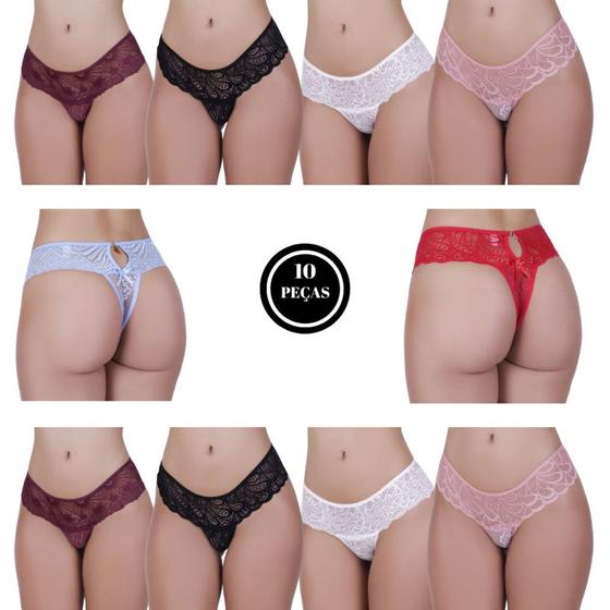 Imagem de KIT 10 Calcinha Renda Biju Tanga Lingerie - c4 KIT 10 PINGENTE